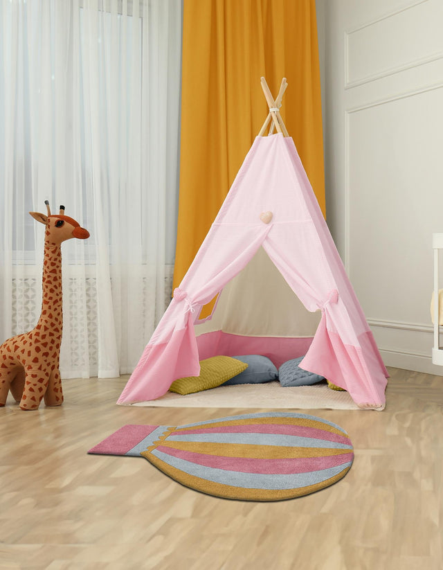 Multicolor 4' 1 x 4' 5 Playtime Kids Wool Freeform Area Rug for Baby Nursery, Toddler Playroom, Bedrooms