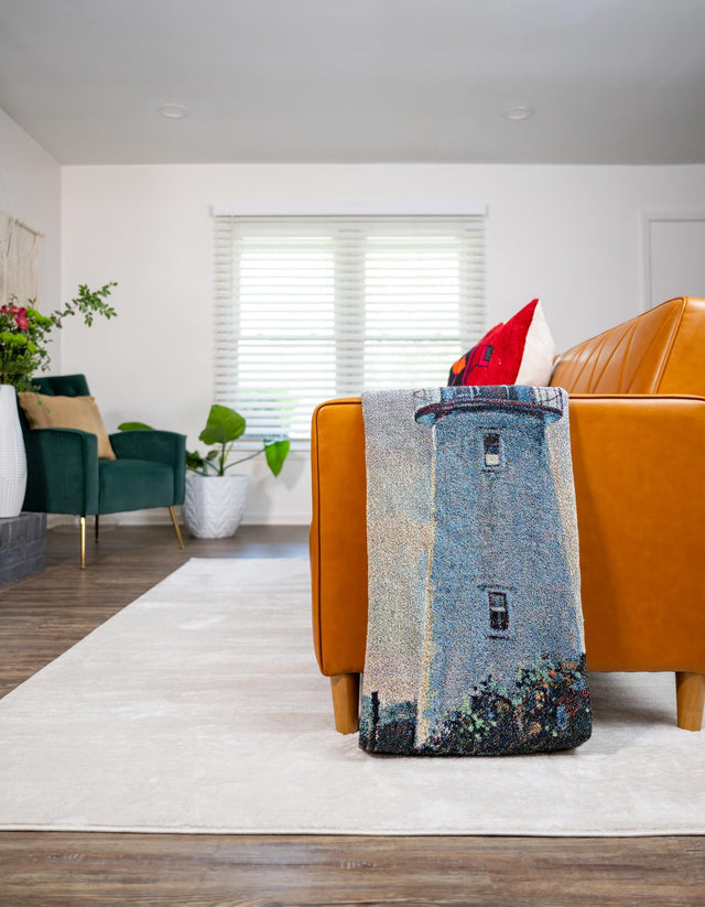 Green and White 4' 6 x 6' Throw Blanket Rectangle Area Rug 100% Cotton Washable Cozy Soft Warm Room Decor Accent Made In USA