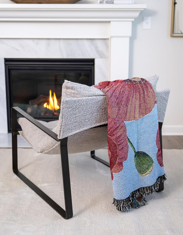 Red 4' 6 x 6' Throw Blanket Rectangle Area Rug 100% Cotton Washable Cozy Soft Warm Room Decor Accent Made In USA