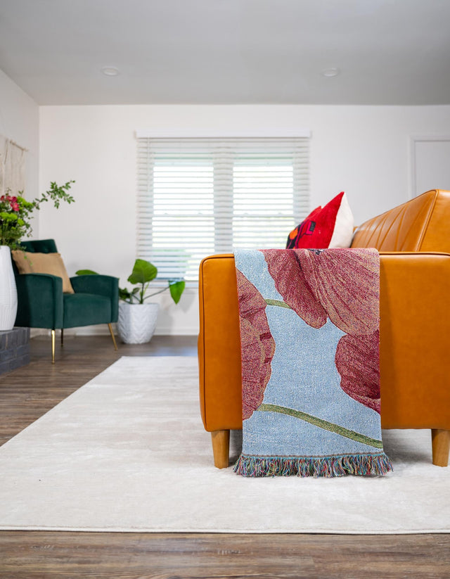 Red 4' 6 x 6' Throw Blanket Rectangle Area Rug 100% Cotton Washable Cozy Soft Warm Room Decor Accent Made In USA