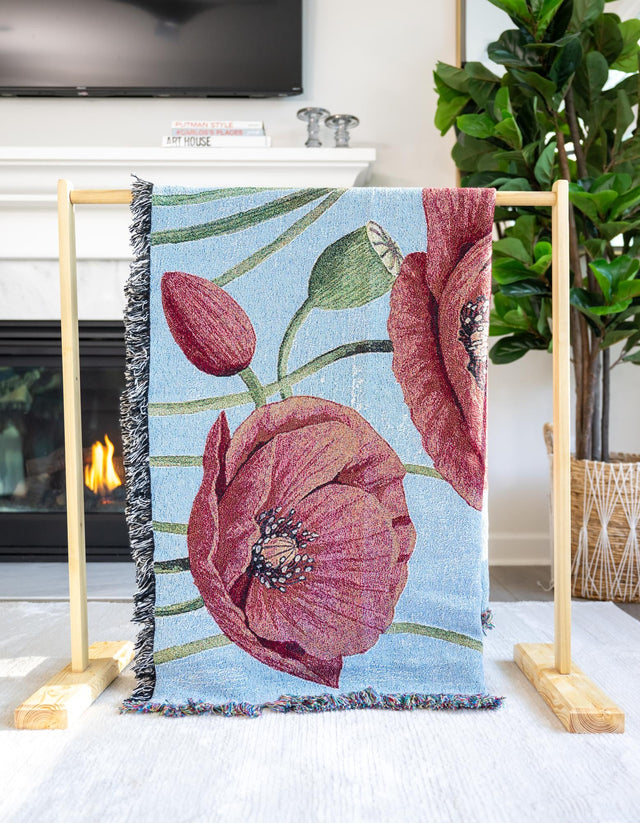 Red 4' 6 x 6' Throw Blanket Rectangle Area Rug 100% Cotton Washable Cozy Soft Warm Room Decor Accent Made In USA