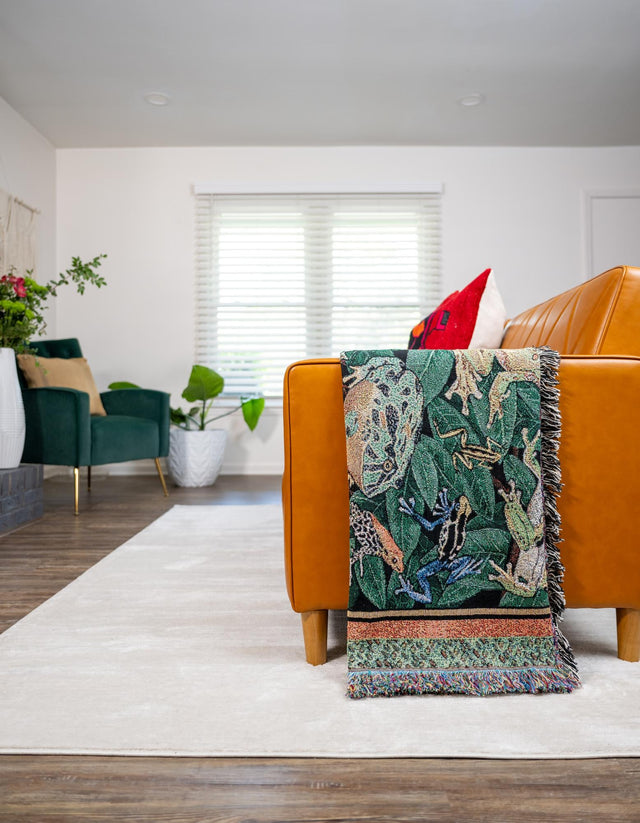 Green 4' 6 x 6' Throw Blanket Rectangle Area Rug 100% Cotton Washable Cozy Soft Warm Room Decor Accent Made In USA