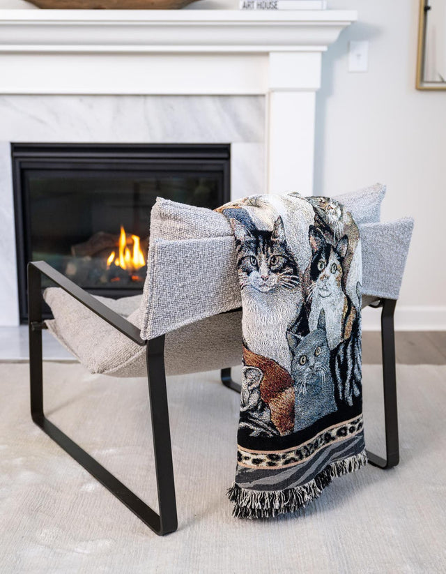 Black and White 4' 6 x 6' Throw Blanket Rectangle Area Rug 100% Cotton Washable Cozy Soft Warm Room Decor Accent Made In USA