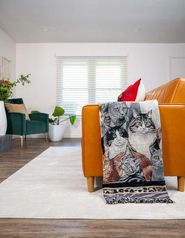 Black and White 4' 6 x 6' Throw Blanket Rectangle Area Rug 100% Cotton Washable Cozy Soft Warm Room Decor Accent Made In USA