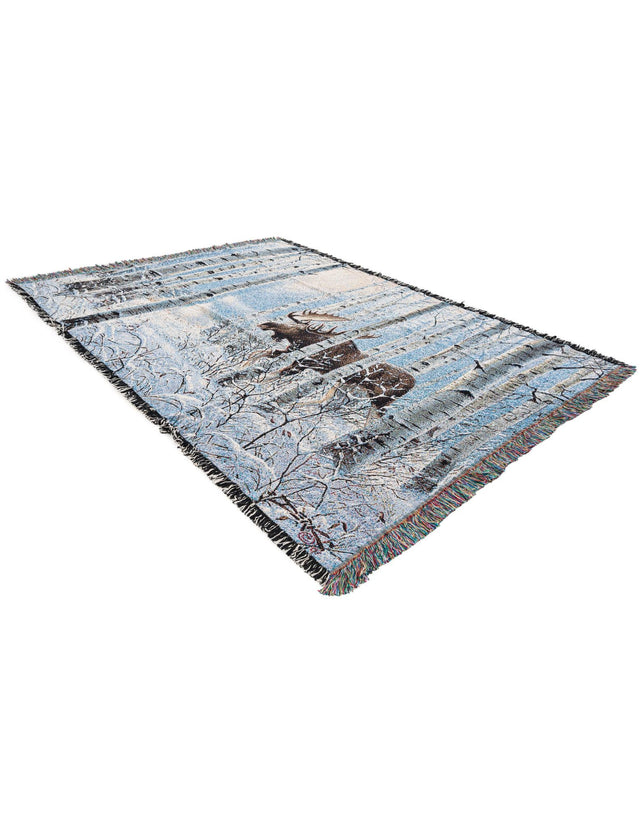 Seasonal Festive White Brown 4' 6 x 6' Throw Blanket Rectangle Area Rug 100% Cotton Washable Cozy Soft Warm Room Decor Accent Made In USA