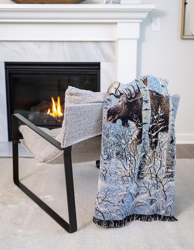 Seasonal Festive White Brown 4' 6 x 6' Throw Blanket Rectangle Area Rug 100% Cotton Washable Cozy Soft Warm Room Decor Accent Made In USA