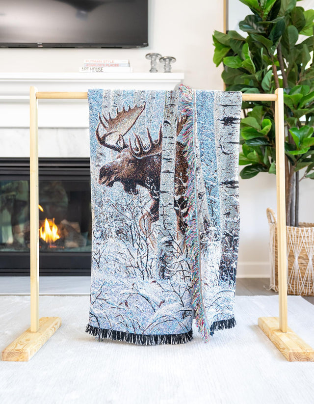 Seasonal Festive White Brown 4' 6 x 6' Throw Blanket Rectangle Area Rug 100% Cotton Washable Cozy Soft Warm Room Decor Accent Made In USA