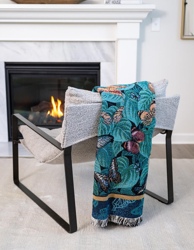 Blue 4' 6 x 6' Throw Blanket Rectangle Area Rug 100% Cotton Washable Cozy Soft Warm Room Decor Accent Made In USA