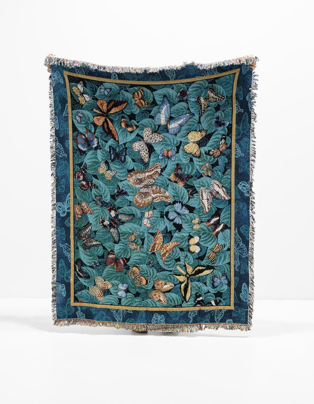 Blue 4' 6 x 6' Throw Blanket Rectangle Area Rug 100% Cotton Washable Cozy Soft Warm Room Decor Accent Made In USA