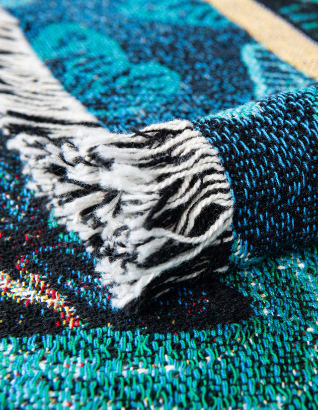 Blue 4' 6 x 6' Throw Blanket Rectangle Area Rug 100% Cotton Washable Cozy Soft Warm Room Decor Accent Made In USA