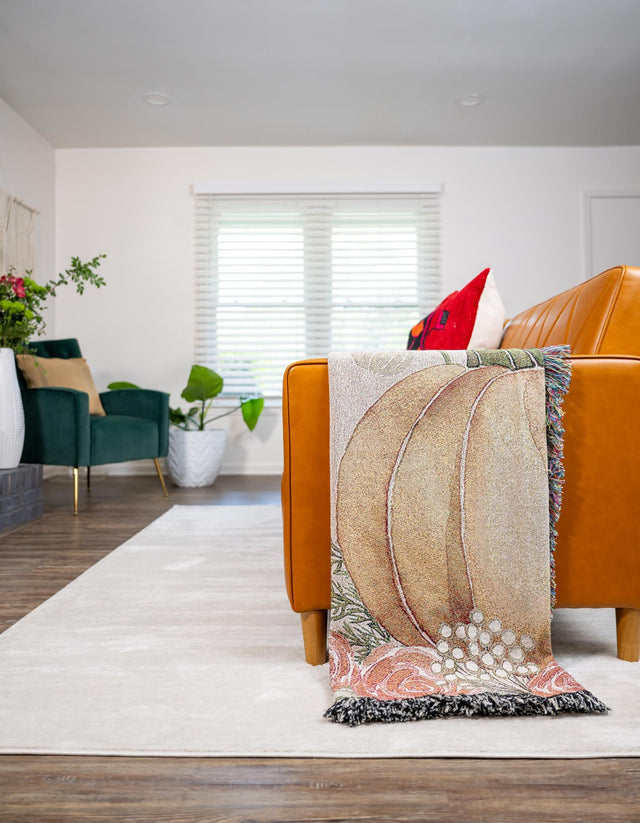 Orange 4' 6 x 6' Throw Blanket Rectangle Area Rug 100% Cotton Washable Cozy Soft Warm Room Decor Accent Made In USA