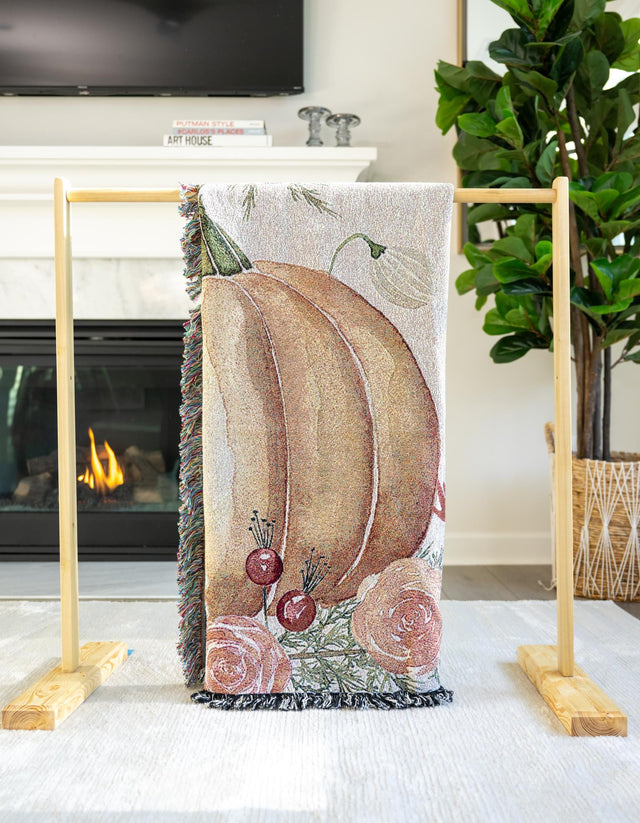 Orange 4' 6 x 6' Throw Blanket Rectangle Area Rug 100% Cotton Washable Cozy Soft Warm Room Decor Accent Made In USA