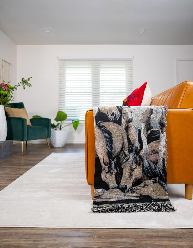 White Brown 4' 6 x 6' Throw Blanket Rectangle Area Rug 100% Cotton Washable Cozy Soft Warm Room Decor Accent Made In USA