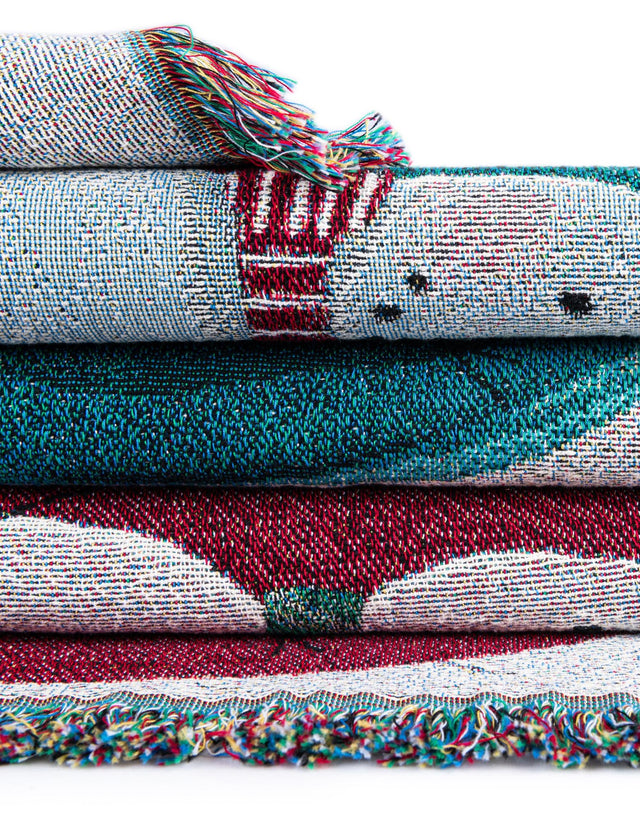 Seasonal Festive Multicolor 4' 6 x 6' Throw Blanket Rectangle Area Rug 100% Cotton Washable Cozy Soft Warm Room Decor Accent Made In USA