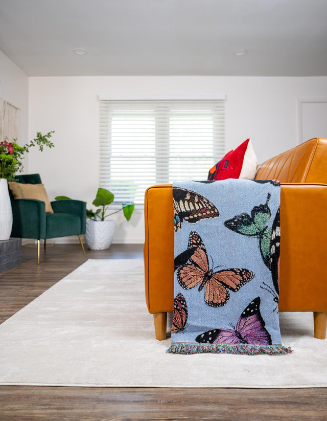 Multicolor 4' 6 x 6' Throw Blanket Rectangle Area Rug 100% Cotton Washable Cozy Soft Warm Room Decor Accent Made In USA