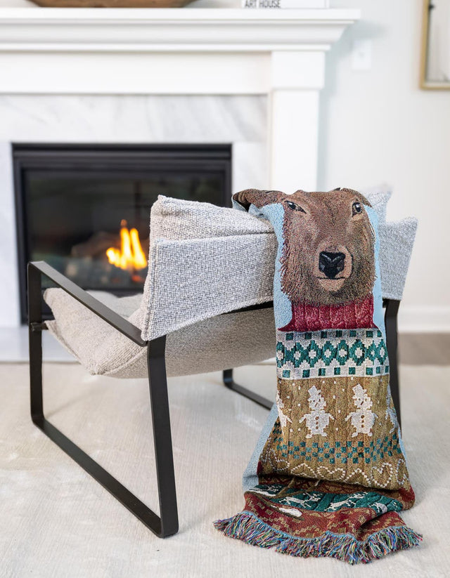 Seasonal Festive Multicolor 4' 6 x 6' Throw Blanket Rectangle Area Rug 100% Cotton Washable Cozy Soft Warm Room Decor Accent Made In USA