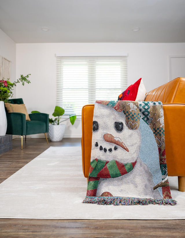 Seasonal Festive Multicolor 4' 6 x 6' Throw Blanket Rectangle Area Rug 100% Cotton Washable Cozy Soft Warm Room Decor Accent Made In USA