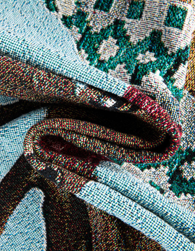 Seasonal Festive Multicolor 4' 6 x 6' Throw Blanket Rectangle Area Rug 100% Cotton Washable Cozy Soft Warm Room Decor Accent Made In USA