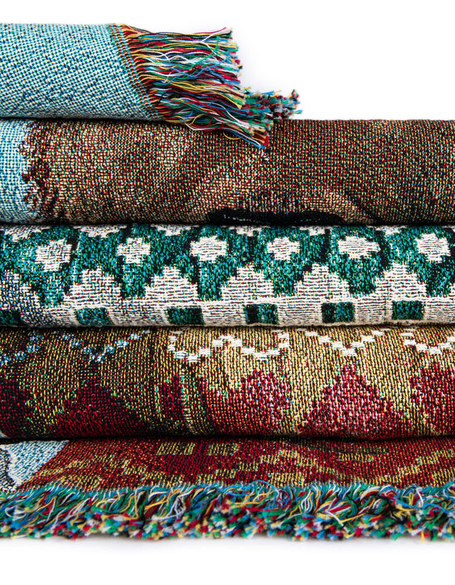 Seasonal Festive Multicolor 4' 6 x 6' Throw Blanket Rectangle Area Rug 100% Cotton Washable Cozy Soft Warm Room Decor Accent Made In USA