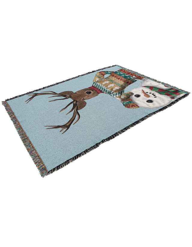 Seasonal Festive Multicolor 4' 6 x 6' Throw Blanket Rectangle Area Rug 100% Cotton Washable Cozy Soft Warm Room Decor Accent Made In USA