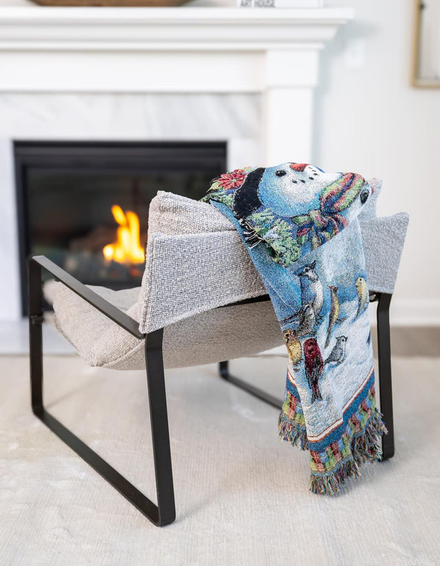 Seasonal Festive White 4' 6 x 6' Throw Blanket Rectangle Area Rug 100% Cotton Washable Cozy Soft Warm Room Decor Accent Made In USA