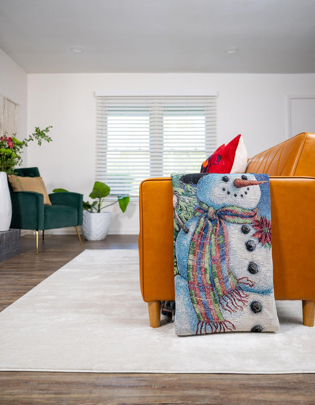 Seasonal Festive White 4' 6 x 6' Throw Blanket Rectangle Area Rug 100% Cotton Washable Cozy Soft Warm Room Decor Accent Made In USA