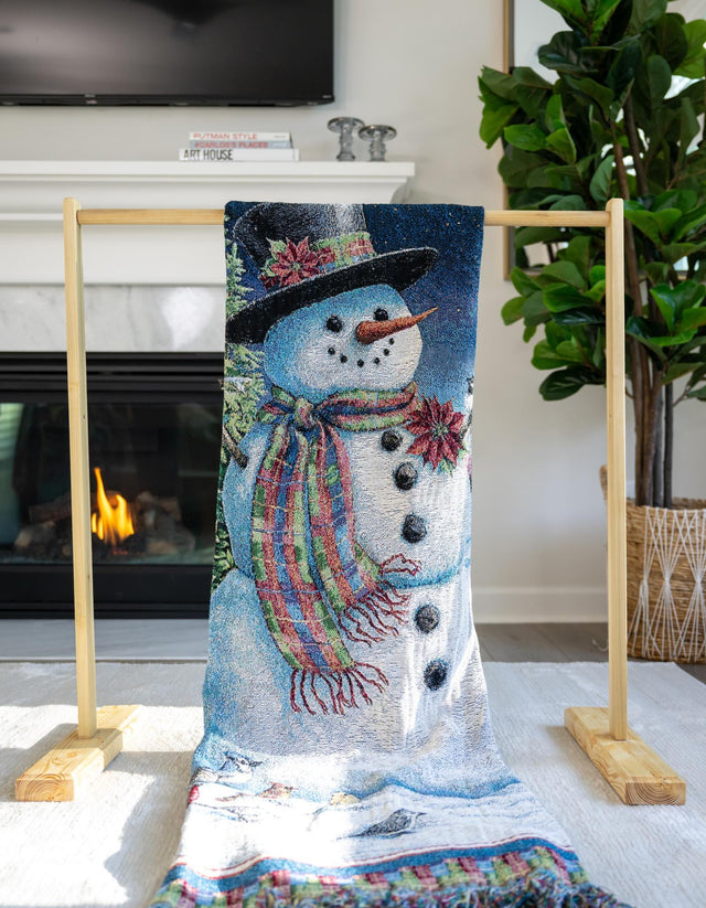 Seasonal Festive White 4' 6 x 6' Throw Blanket Rectangle Area Rug 100% Cotton Washable Cozy Soft Warm Room Decor Accent Made In USA