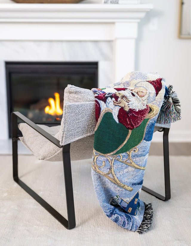 Seasonal Festive Multicolor 4' 6 x 6' Throw Blanket Rectangle Area Rug 100% Cotton Washable Cozy Soft Warm Room Decor Accent Made In USA