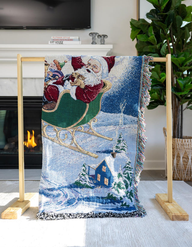 Seasonal Festive Multicolor 4' 6 x 6' Throw Blanket Rectangle Area Rug 100% Cotton Washable Cozy Soft Warm Room Decor Accent Made In USA