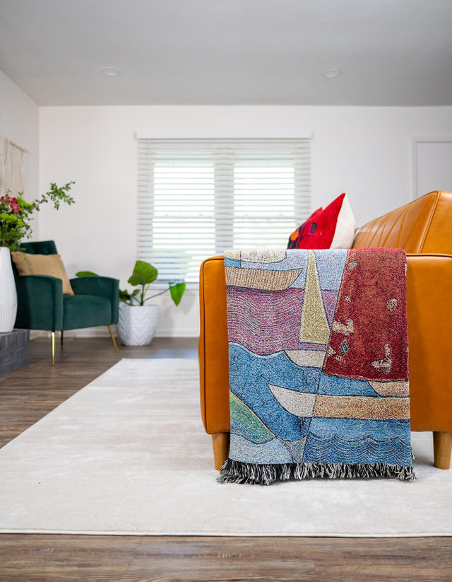 Multicolor 4' 6 x 6' Throw Blanket Rectangle Area Rug 100% Cotton Washable Cozy Soft Warm Room Decor Accent Made In USA