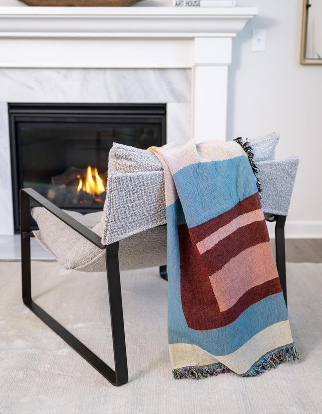 Multicolor 4' 6 x 6' Throw Blanket Rectangle Area Rug 100% Cotton Washable Cozy Soft Warm Room Decor Accent Made In USA