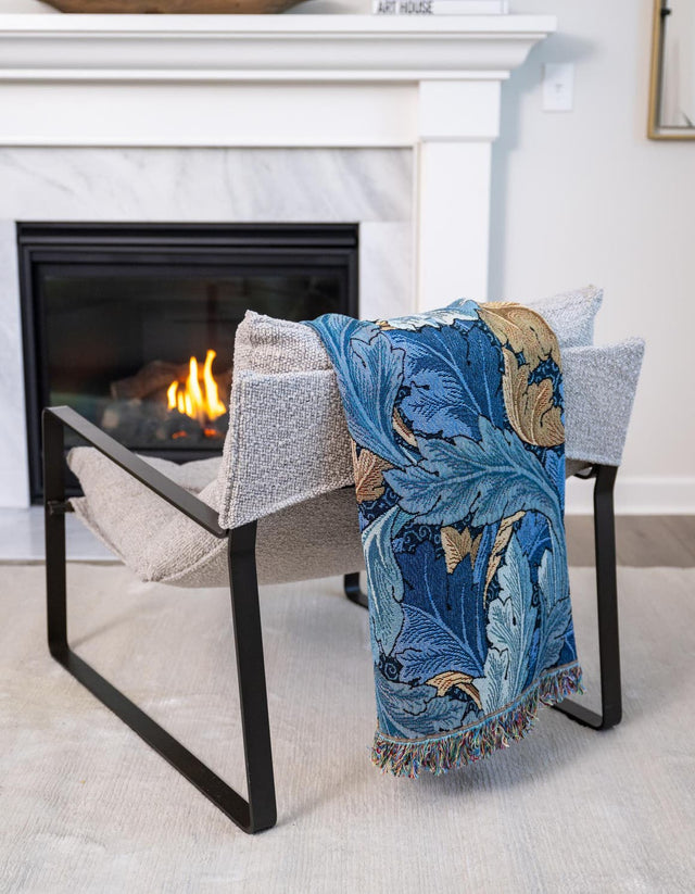 Blue 4' 6 x 6' Throw Blanket Rectangle Area Rug 100% Cotton Washable Cozy Soft Warm Room Decor Accent Made In USA