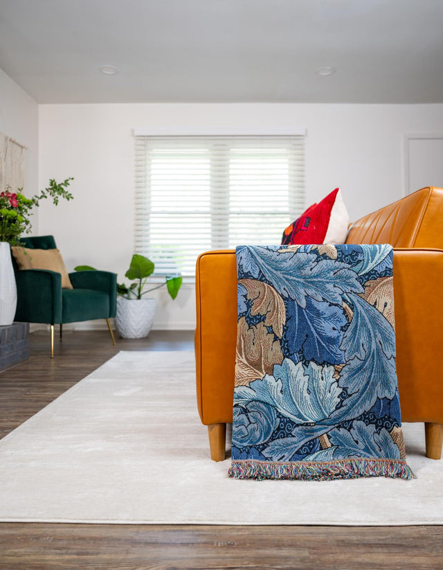 Blue 4' 6 x 6' Throw Blanket Rectangle Area Rug 100% Cotton Washable Cozy Soft Warm Room Decor Accent Made In USA