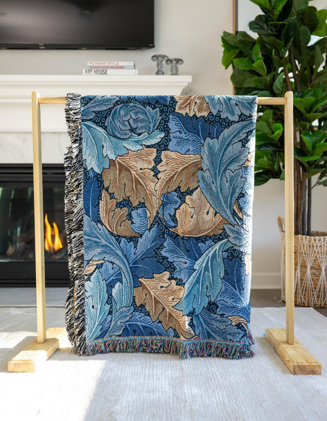 Blue 4' 6 x 6' Throw Blanket Rectangle Area Rug 100% Cotton Washable Cozy Soft Warm Room Decor Accent Made In USA