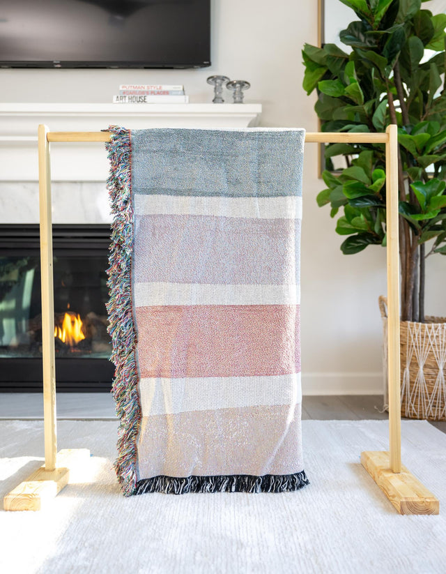 Multicolor 4' 6 x 6' Throw Blanket Rectangle Area Rug 100% Cotton Washable Cozy Soft Warm Room Decor Accent Made In USA