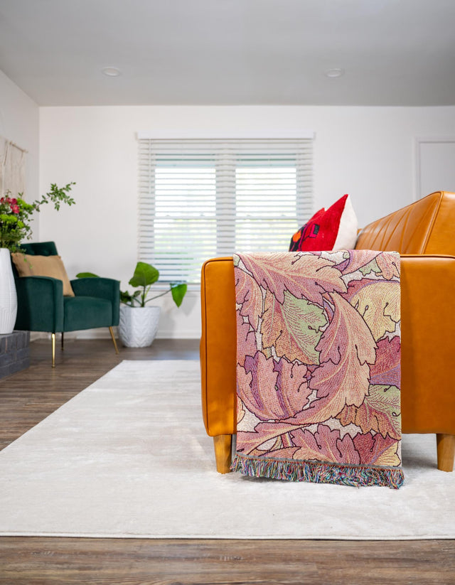 Pink 4' 6 x 6' Throw Blanket Rectangle Area Rug 100% Cotton Washable Cozy Soft Warm Room Decor Accent Made In USA