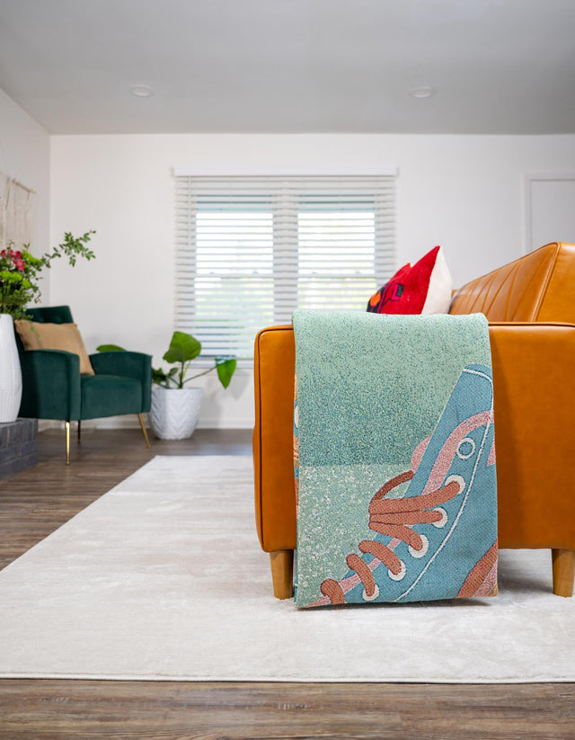 Multicolor 4' 6 x 6' Throw Blanket Rectangle Area Rug 100% Cotton Washable Cozy Soft Warm Room Decor Accent Made In USA