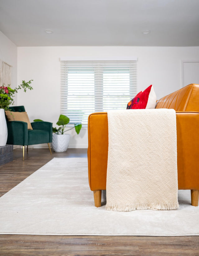 Tan 4' 6 x 6' Throw Blanket Rectangle Area Rug 100% Cotton Washable Cozy Soft Warm Room Decor Accent Made In USA