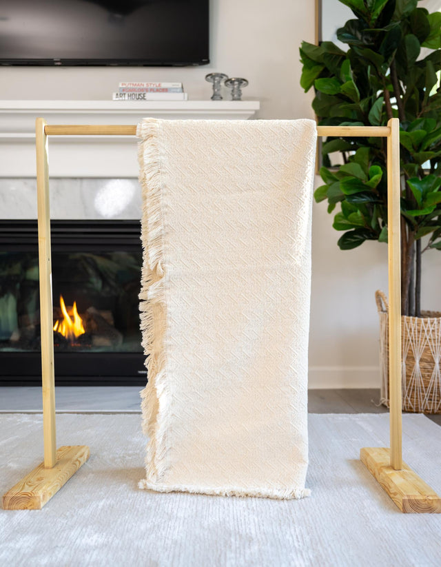 Tan 4' 6 x 6' Throw Blanket Rectangle Area Rug 100% Cotton Washable Cozy Soft Warm Room Decor Accent Made In USA