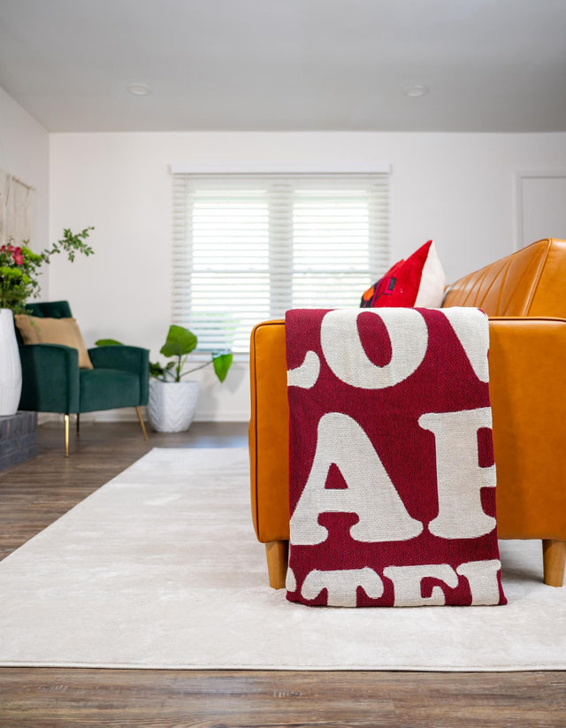 Red 4' 6 x 6' Throw Blanket Rectangle Area Rug 100% Cotton Washable Cozy Soft Warm Room Decor Accent Made In USA