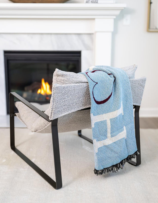 Blue 4' 6 x 6' Throw Blanket Rectangle Area Rug 100% Cotton Washable Cozy Soft Warm Room Decor Accent Made In USA