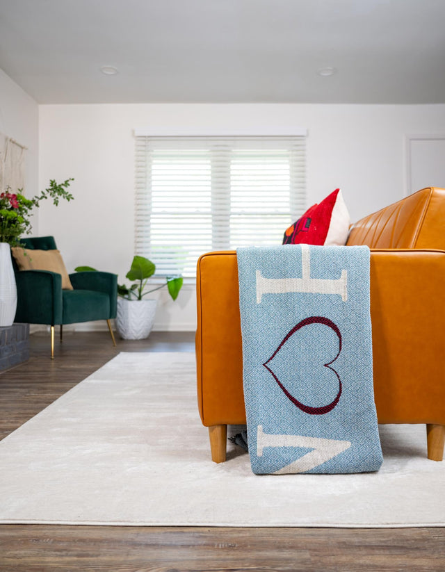 Blue 4' 6 x 6' Throw Blanket Rectangle Area Rug 100% Cotton Washable Cozy Soft Warm Room Decor Accent Made In USA