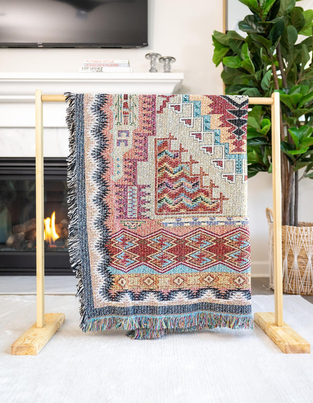 Multicolor 4' 6 x 6' Throw Blanket Rectangle Area Rug 100% Cotton Washable Cozy Soft Warm Room Decor Accent Made In USA