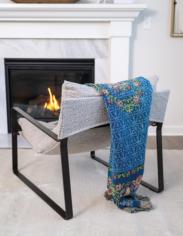 Blue 4' 6 x 6' Throw Blanket Rectangle Area Rug 100% Cotton Washable Cozy Soft Warm Room Decor Accent Made In USA