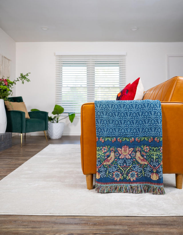 Blue 4' 6 x 6' Throw Blanket Rectangle Area Rug 100% Cotton Washable Cozy Soft Warm Room Decor Accent Made In USA