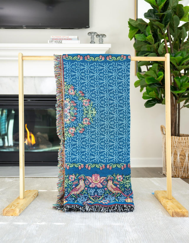 Blue 4' 6 x 6' Throw Blanket Rectangle Area Rug 100% Cotton Washable Cozy Soft Warm Room Decor Accent Made In USA