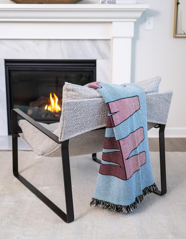 Blue 4' 6 x 6' Throw Blanket Rectangle Area Rug 100% Cotton Washable Cozy Soft Warm Room Decor Accent Made In USA