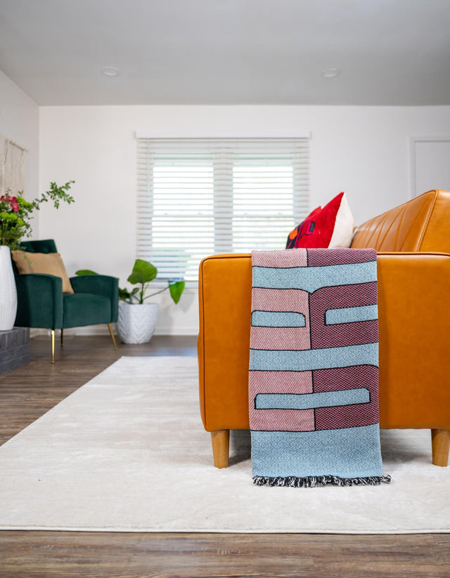 Blue 4' 6 x 6' Throw Blanket Rectangle Area Rug 100% Cotton Washable Cozy Soft Warm Room Decor Accent Made In USA