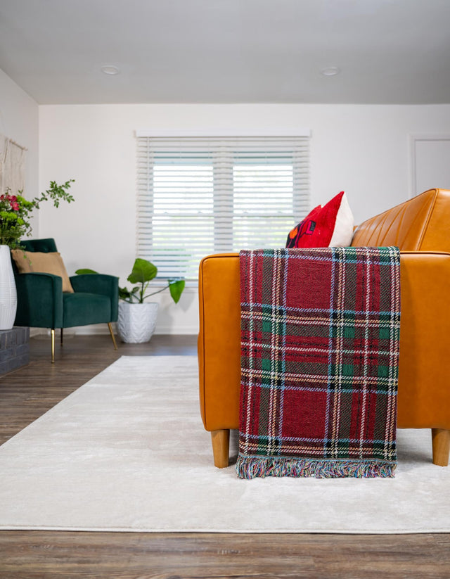 Red 4' 6 x 6' Throw Blanket Rectangle Area Rug 100% Cotton Washable Cozy Soft Warm Room Decor Accent Made In USA