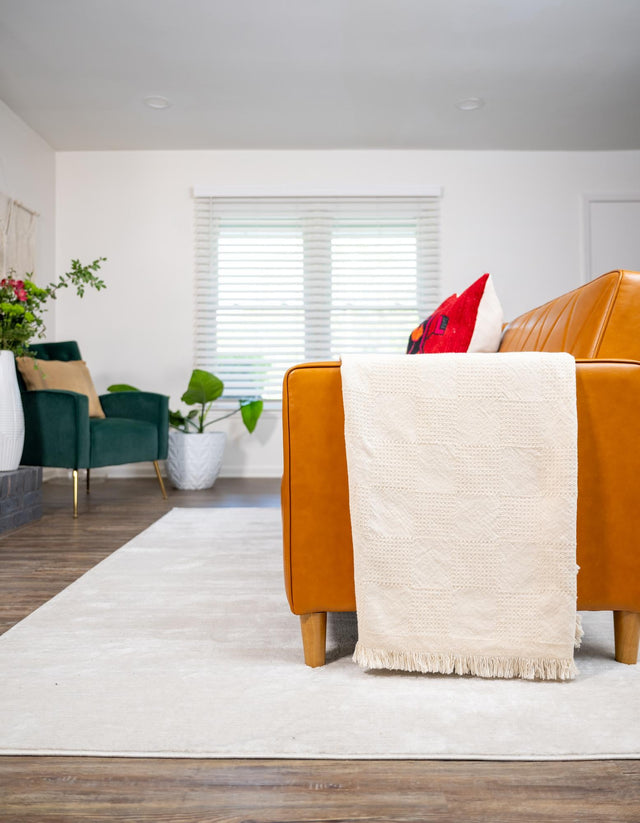 Tan 4' 6 x 6' Throw Blanket Rectangle Area Rug 100% Cotton Washable Cozy Soft Warm Room Decor Accent Made In USA